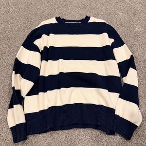 Edikted Striped Crewneck Sweater in Navy and Cream